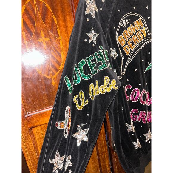 Bonnie Boerer & Co Vintage Velvet Sweatshirt Derby Cocoanut Grove Sequin Beaded - Picture 5 of 14